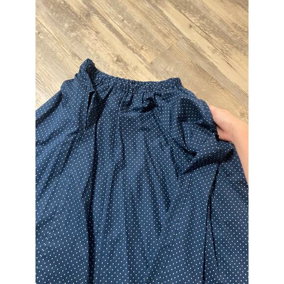 Vtg Skirt Top Set 70s 80s Blue Polka Dot Ruffle Sleeve Circle Skirt Tie Belt EUC - Picture 8 of 10